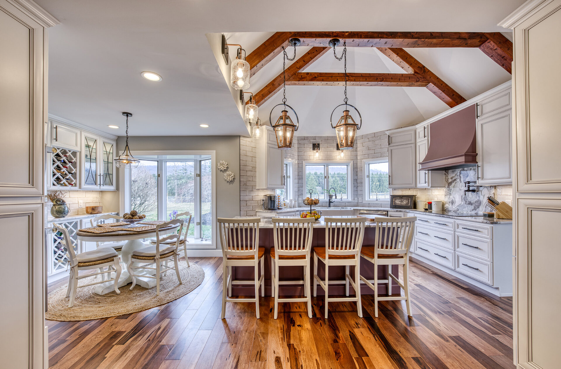 High ceilings with Custom Wood Beams: After Photos