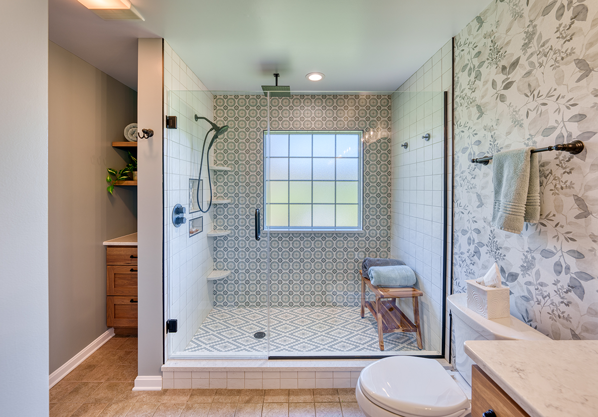 Bright and Blue-Toned Shower Tiles - Excel Remodeling