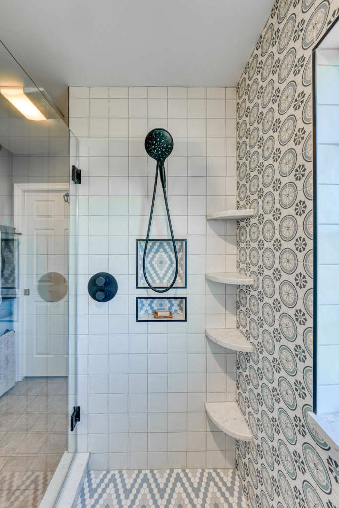 Bright and Blue-Toned Shower Tiles • Excel Remodeling